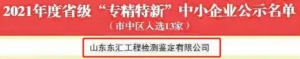 山东东汇荣获2021年度山东省“专精特新”企业及济南市“瞪羚企业”称号